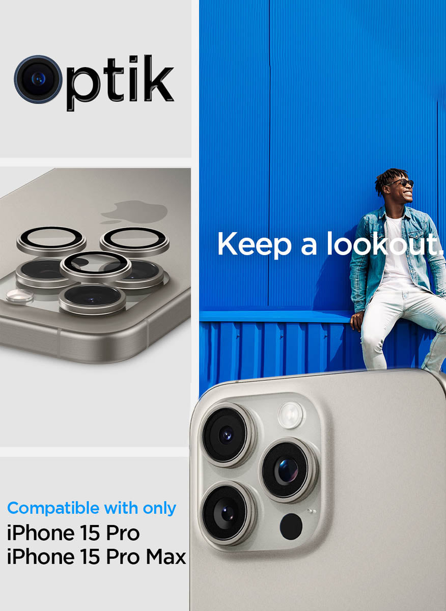 iPhone 15 Pro Max / 15 Pro Lens Protector, Spigen [ GlasTR Optik ] Camera  Cover